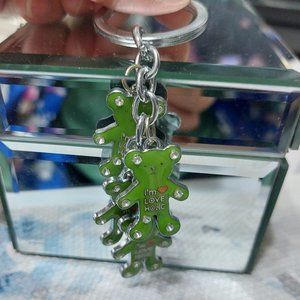 I Am Love Holic Green Keychain 4 Super Cute Bears In Rhinestone